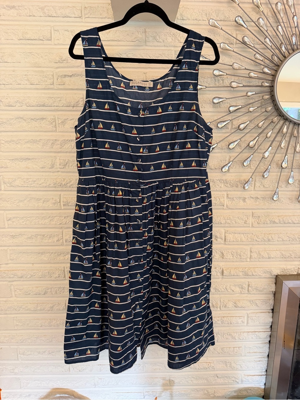Anthropologie Navy Striped Midi Dress with Sailboat Print